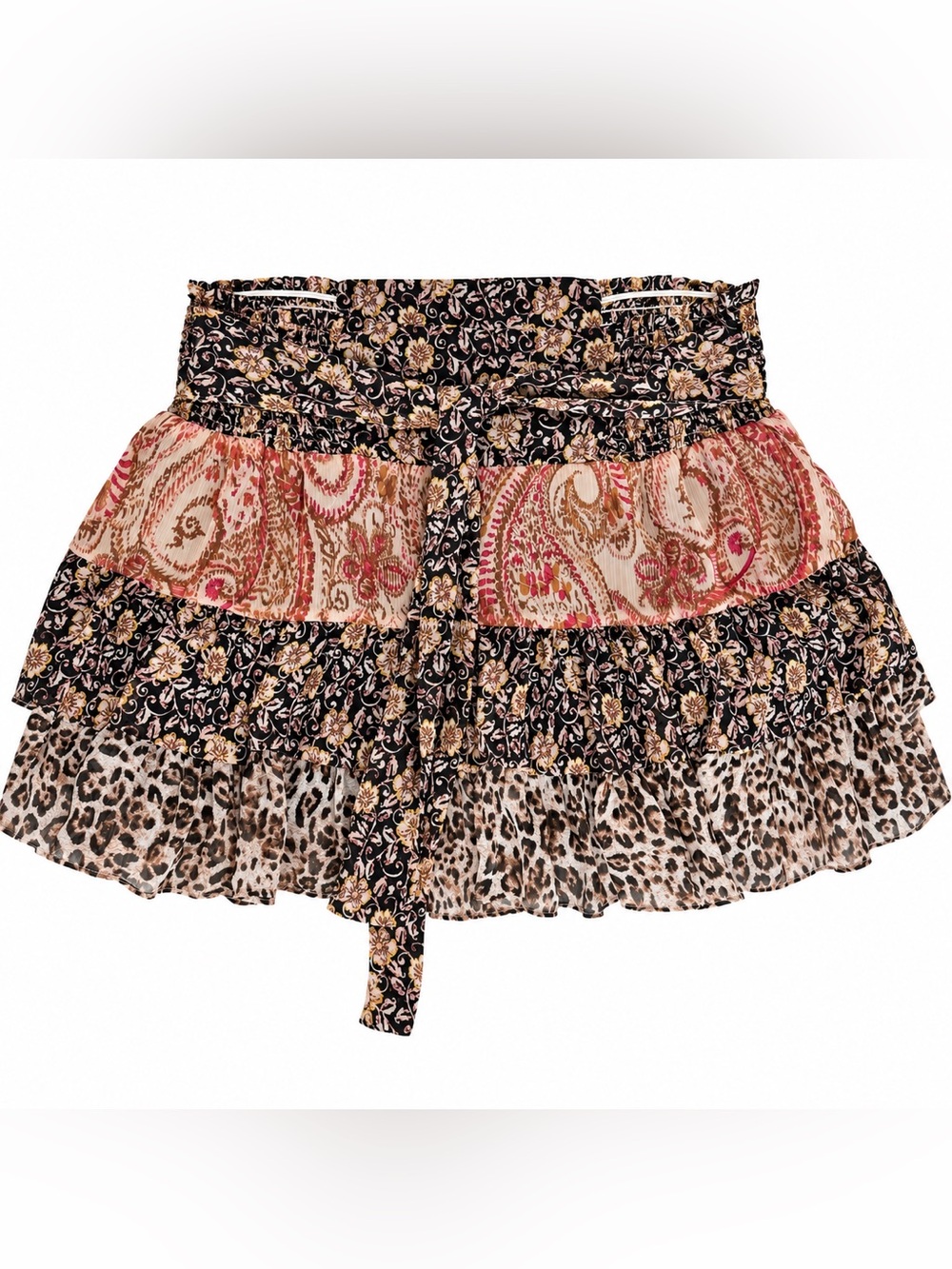 Zara Paisley Leopard Print Tiered Ruffle Mini Skirt Boho Large